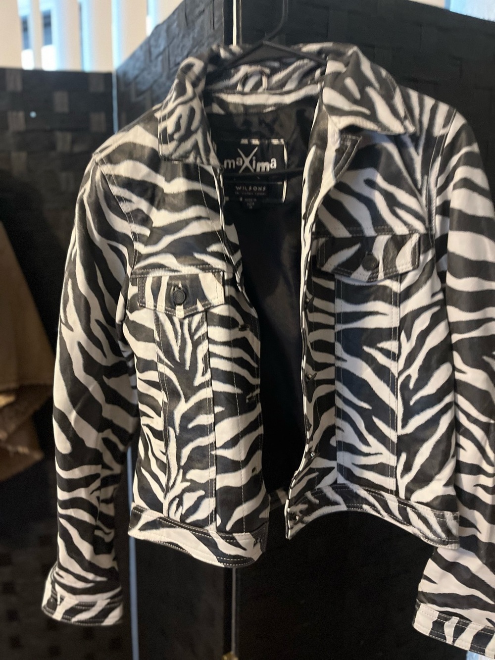 Wilson’s Leather Women’s  Black & White Zebra Print Jean Jacket